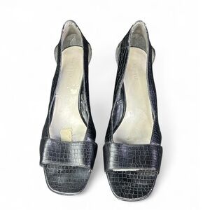 NINE WEST Black Crocodile Slingback Open Toe Kitten Heel Women's Shoes US 9